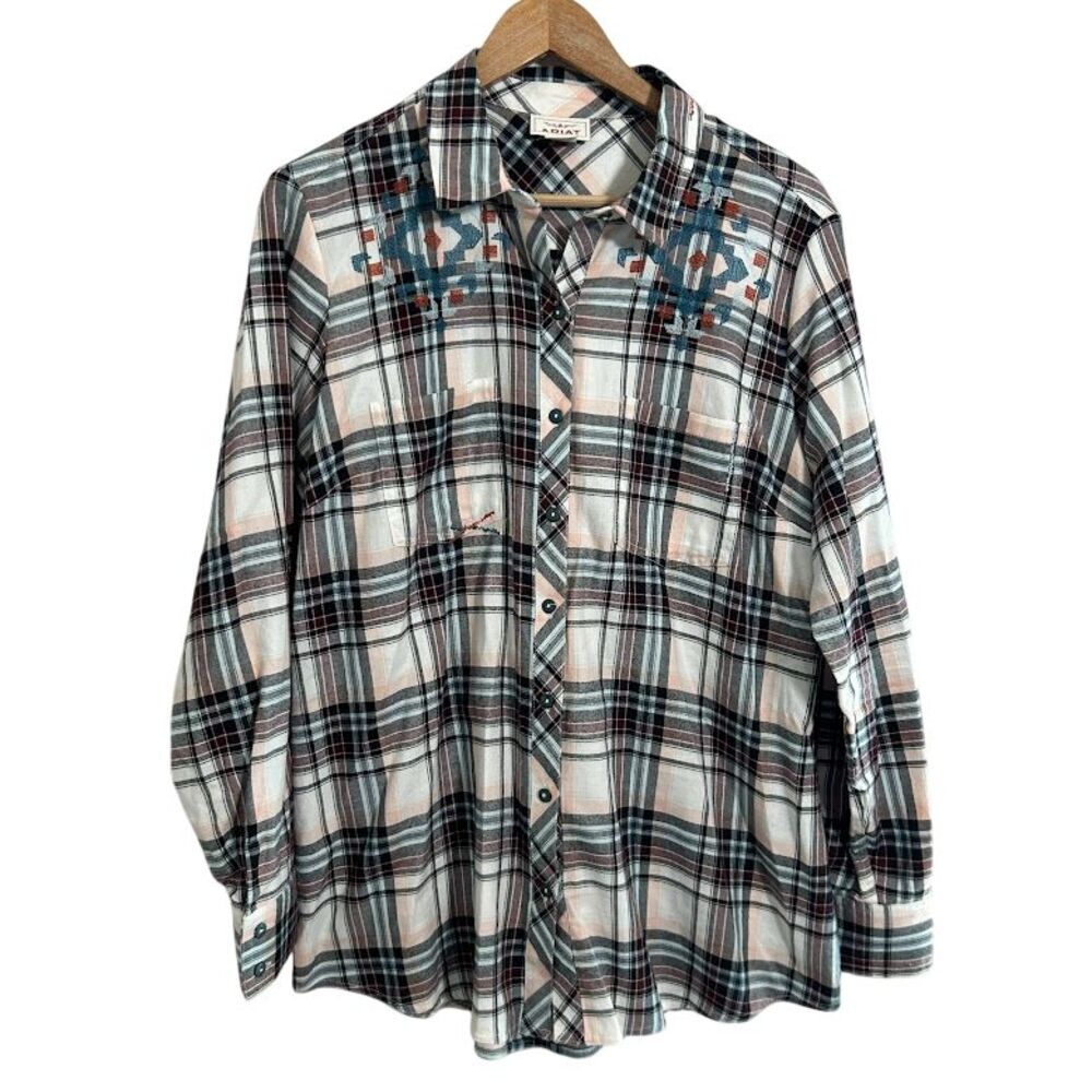 Ariat Bonnie Springs Plaid Long Sleeve Button Up Shirt L Embroidered Aztec